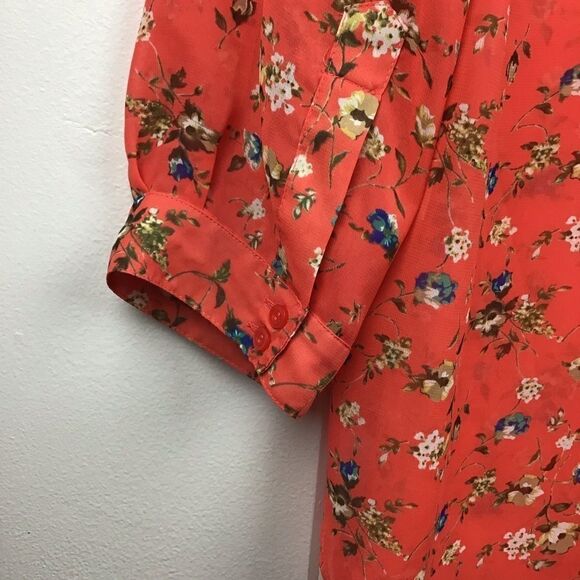 Pleione Orange Top Floral 3/4 Sleeve Blouse, Blue Flower, Size Small - Picture 7 of 8